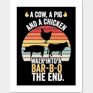 A Pig Chicken And A Cow Funny Barbecue BBQ Joke Grill Chef Posters and Art